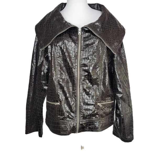 Just B chocolate brown faux snakeskin moto jacket XL - Picture 1 of 6